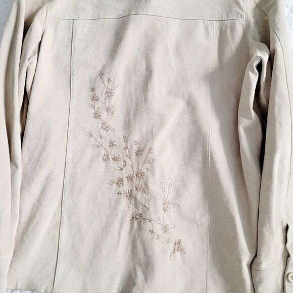 Embroidered leather suede jacket boho medium vintage y2k shacket - Picture 3 of 9